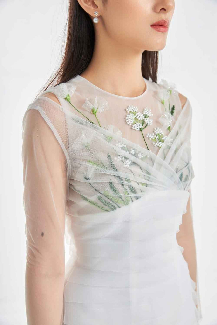 Oralie A-line Cold Shoulder Sleeved Organza Knee-length Dress