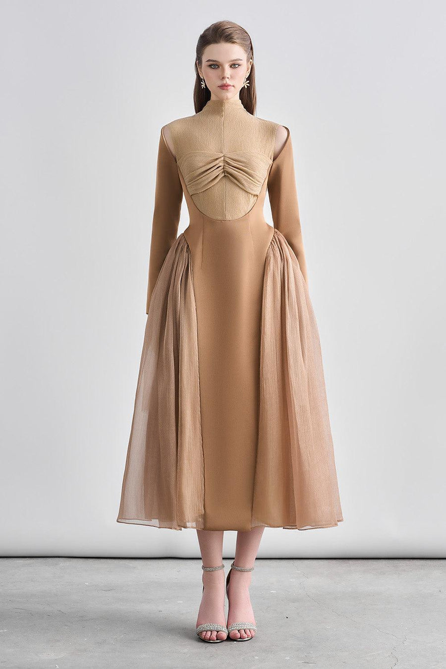 Oralie Fit and Flare High Neck Chanel Midi Dress Midi Dress Cordia
