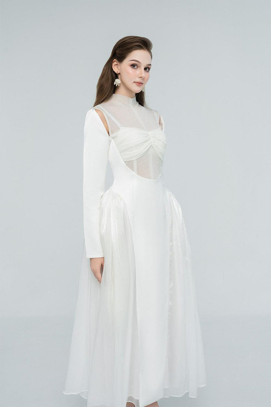 Oralie Fit and Flare High Neck Chanel Midi Dress Midi Dress Cordia