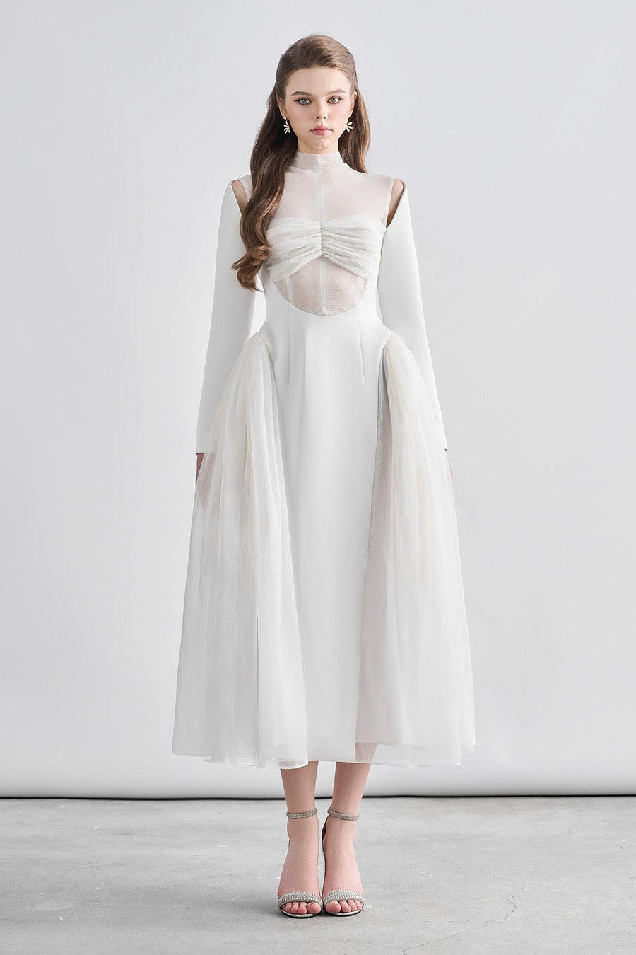 Oralie Fit and Flare High Neck Chanel Midi Dress Midi Dress Cordia