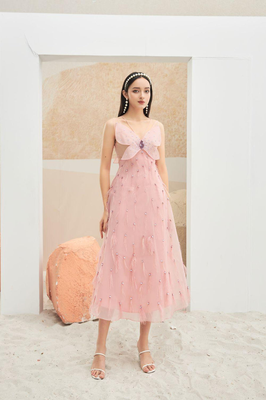Orian A-line Sleeveless Organza Midi Dress 17
