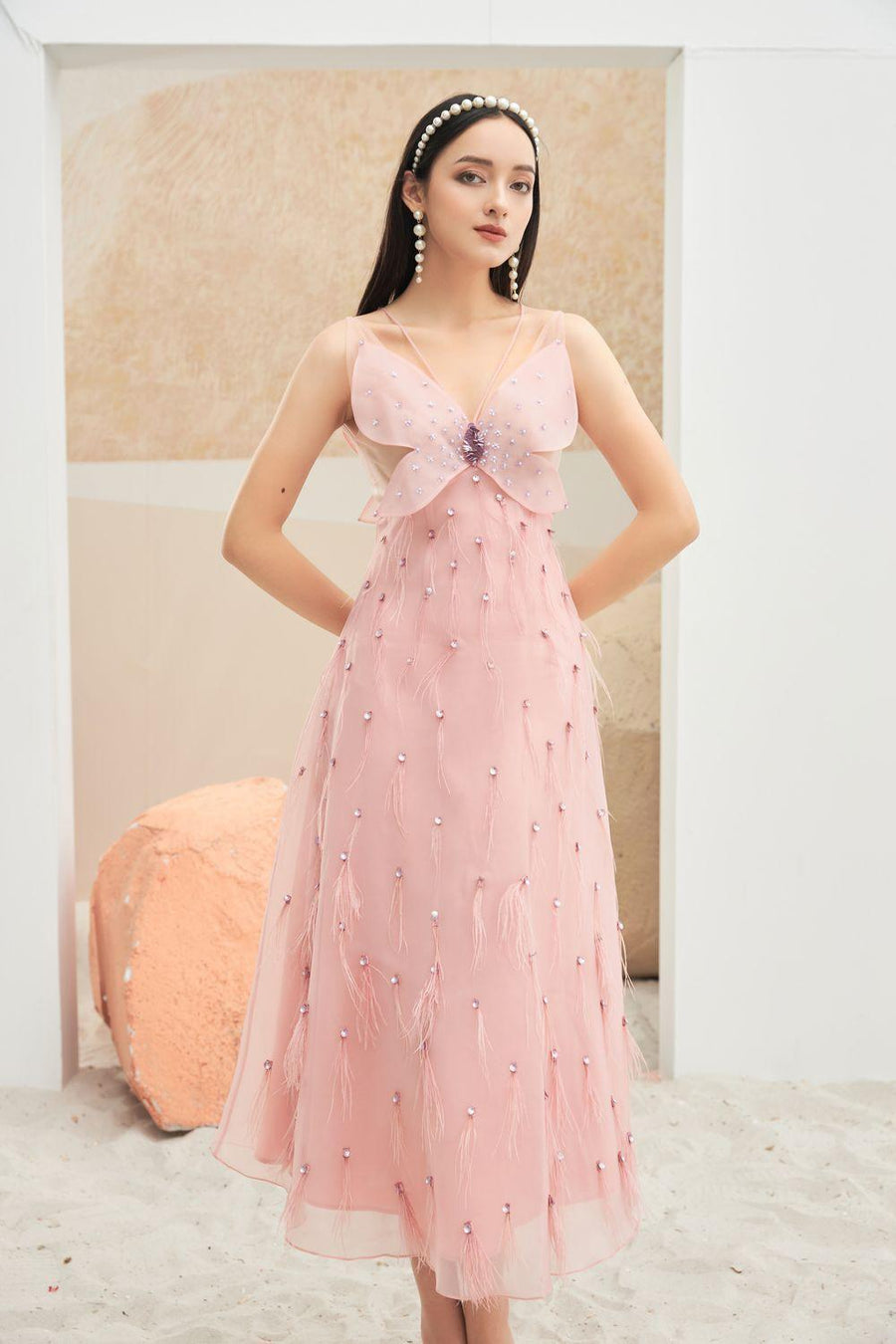 Orian A-line Sleeveless Organza Midi Dress 18