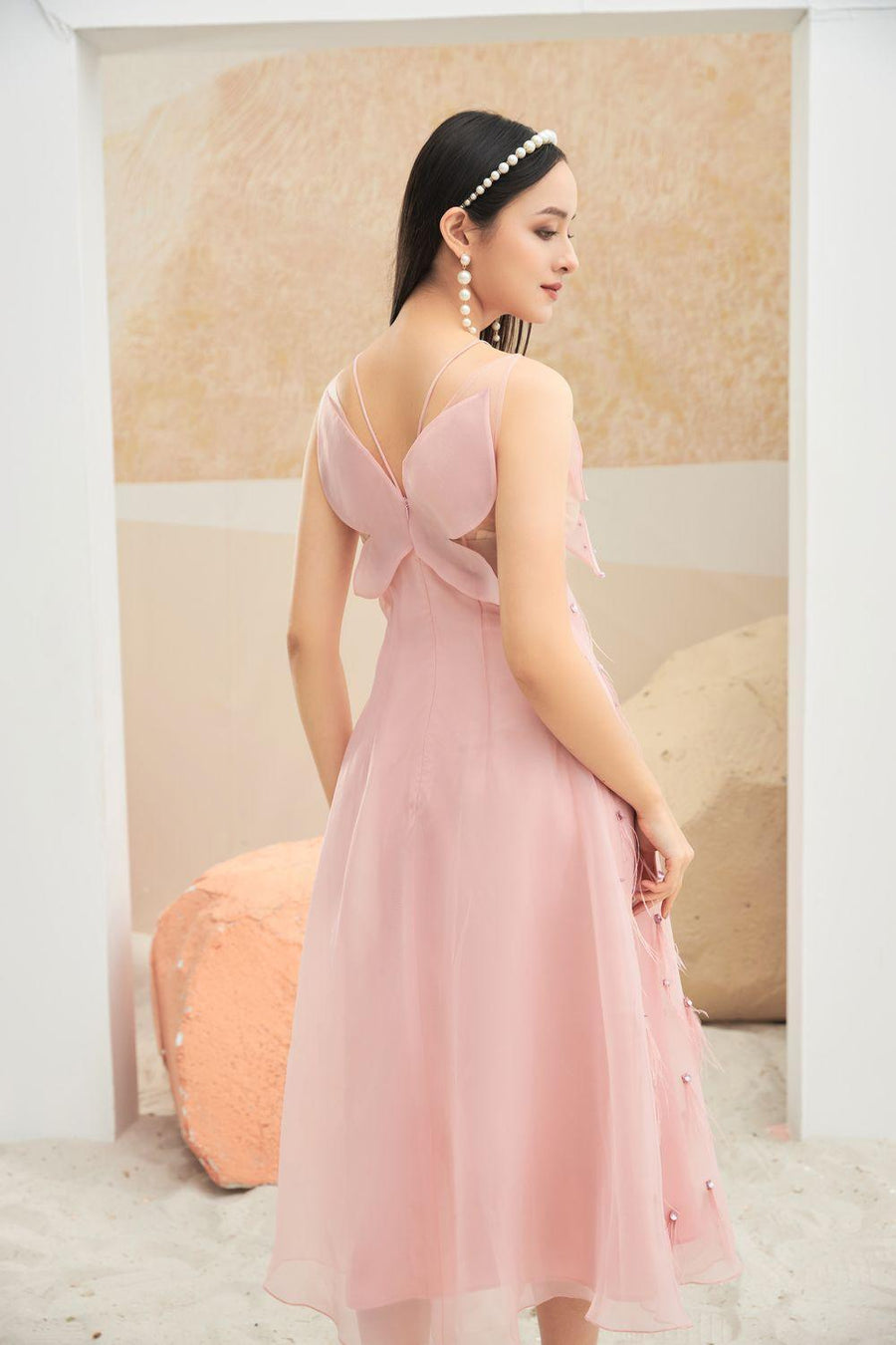 Orian A-line Sleeveless Organza Midi Dress 19