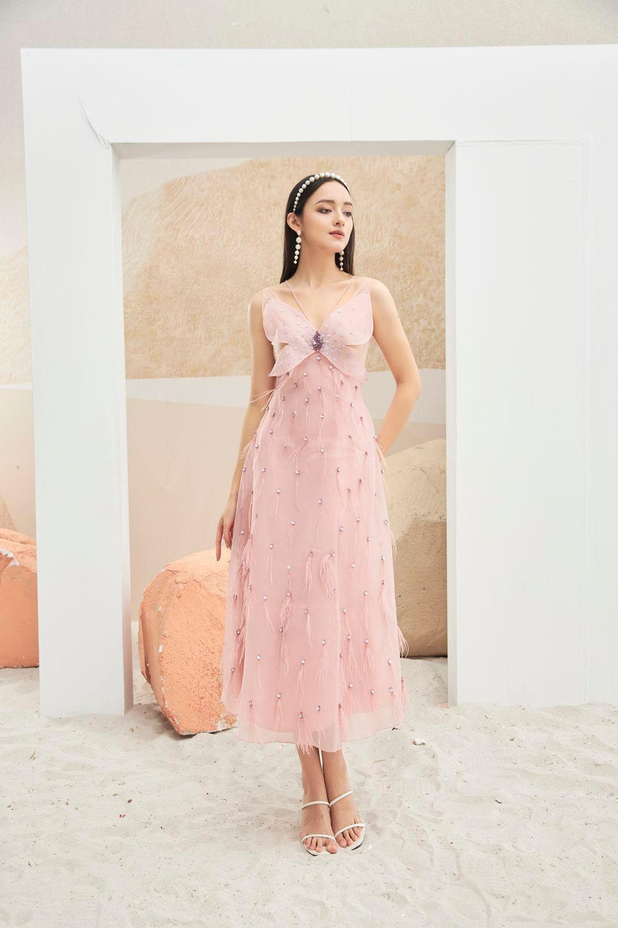 Orian A-line Sleeveless Organza Midi Dress 21