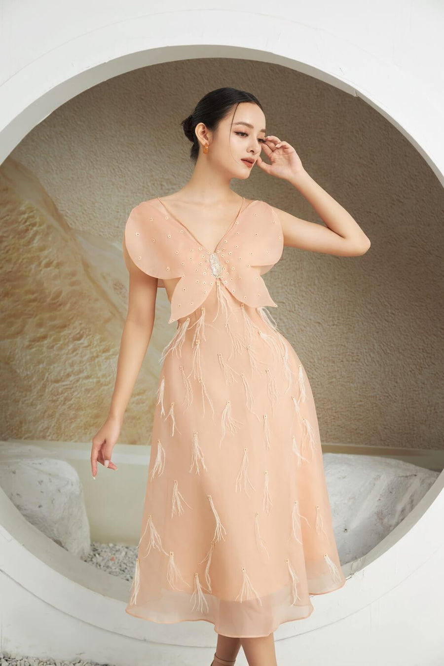 Orian A-line Sleeveless Organza Midi Dress 3