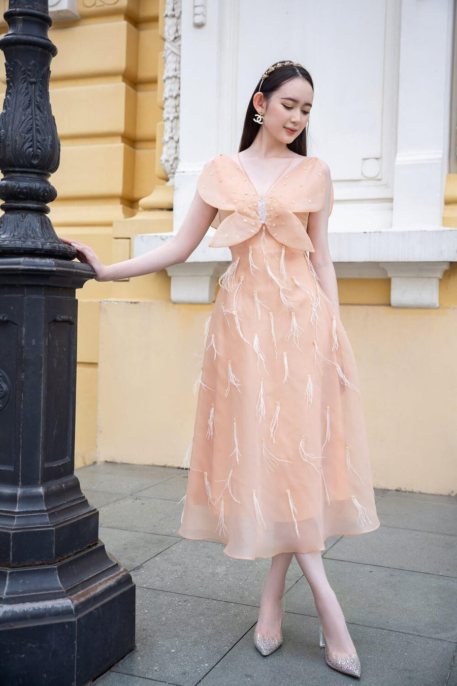 Orian A-line Sleeveless Organza Midi Dress 6