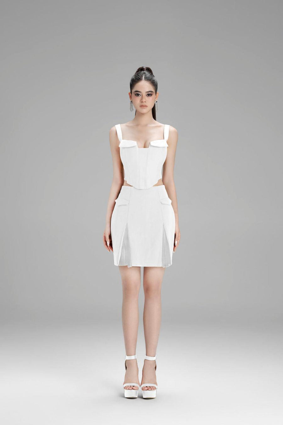 Paisley Cropped Corset Polycotton Top White Sleeveless Top Cordia