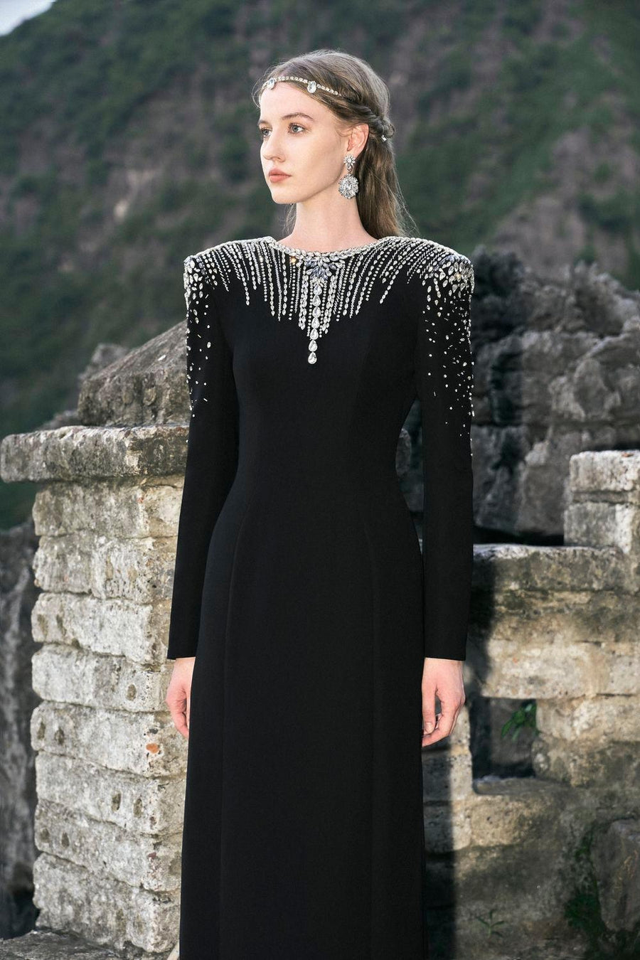 Palazzos A-line Square Shoulder Velvet Floor Length Dress 3