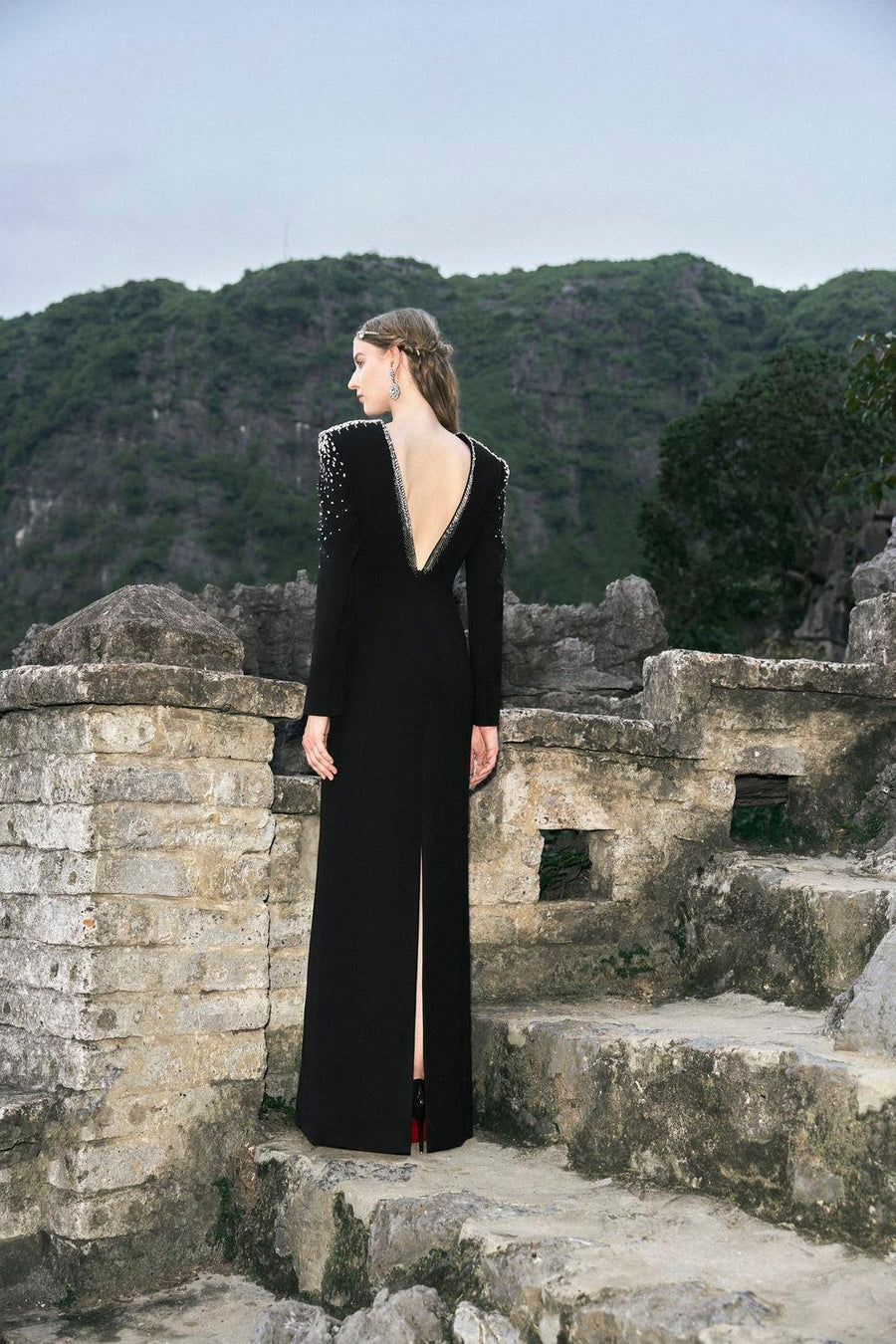 Palazzos A-line Square Shoulder Velvet Floor Length Dress 5