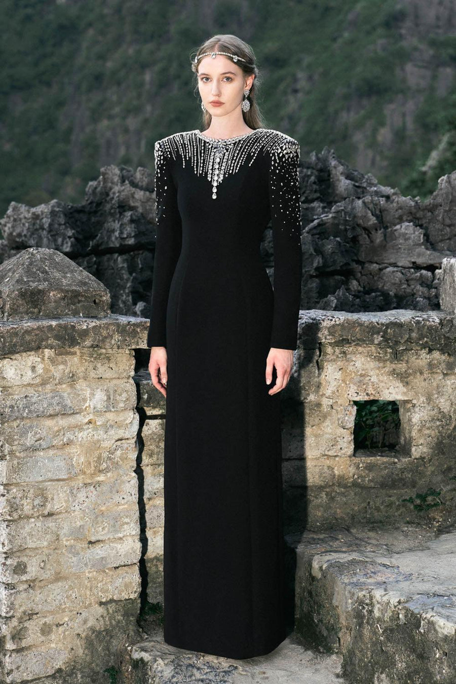 Palazzos A-line Square Shoulder Velvet Floor Length Dress 6