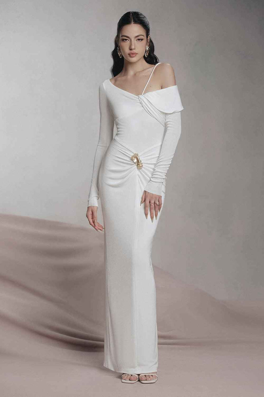 Parade Bodycon Asymmetric Neck Spandex Maxi Dress White Maxi Dress LaLING