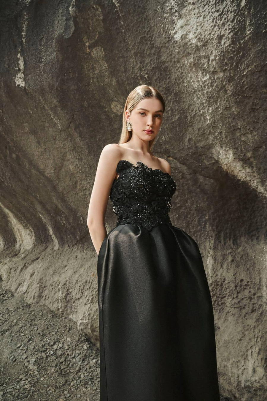 Paris Pegged Straight Across Neck Taffeta Maxi Dress 2