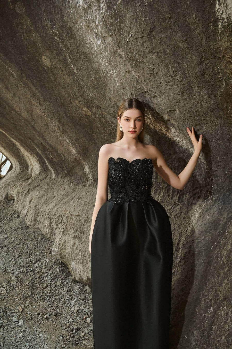 Paris Pegged Straight Across Neck Taffeta Maxi Dress 3