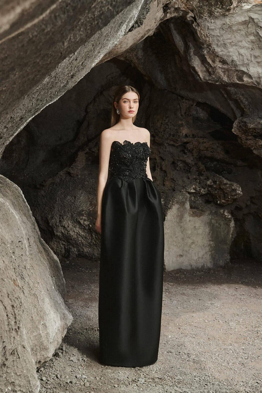 Paris Pegged Straight Across Neck Taffeta Maxi Dress 5