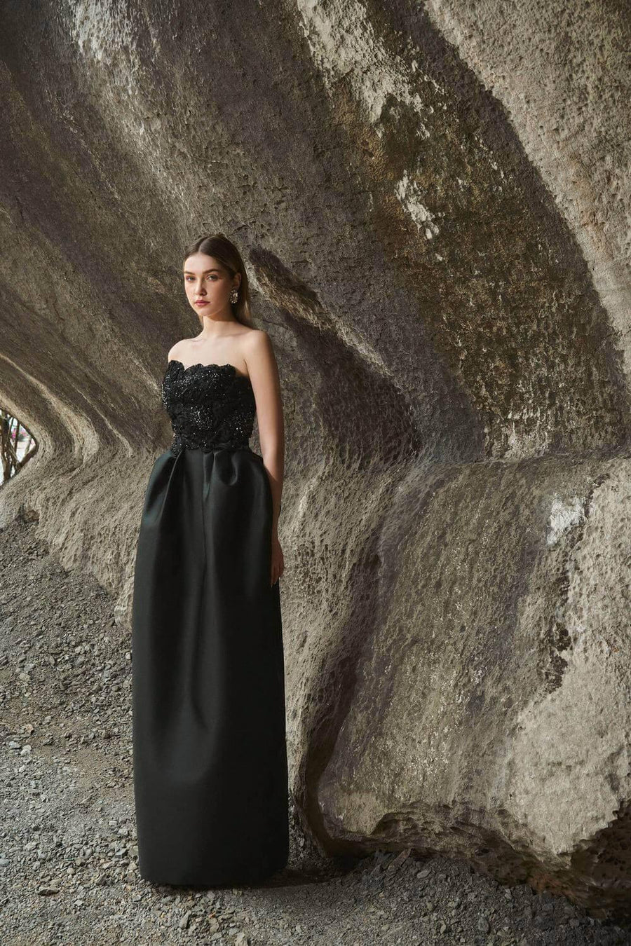 Paris Pegged Straight Across Neck Taffeta Maxi Dress 6