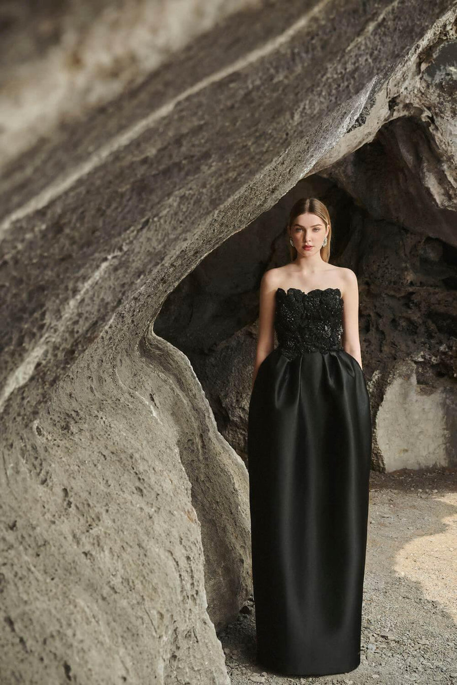 Paris Pegged Straight Across Neck Taffeta Maxi Dress 7