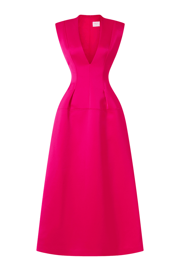 Parker A-line V-Neck Taffeta Midi Dress