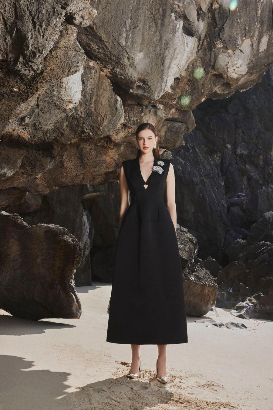 Parker A-line V-Neck Taffeta Midi Dress Midi Dress TRACY STUDIO