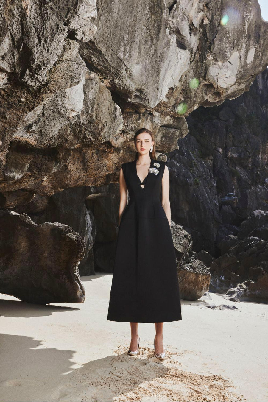 Parker A-line V-Neck Taffeta Midi Dress Midi Dress TRACY STUDIO