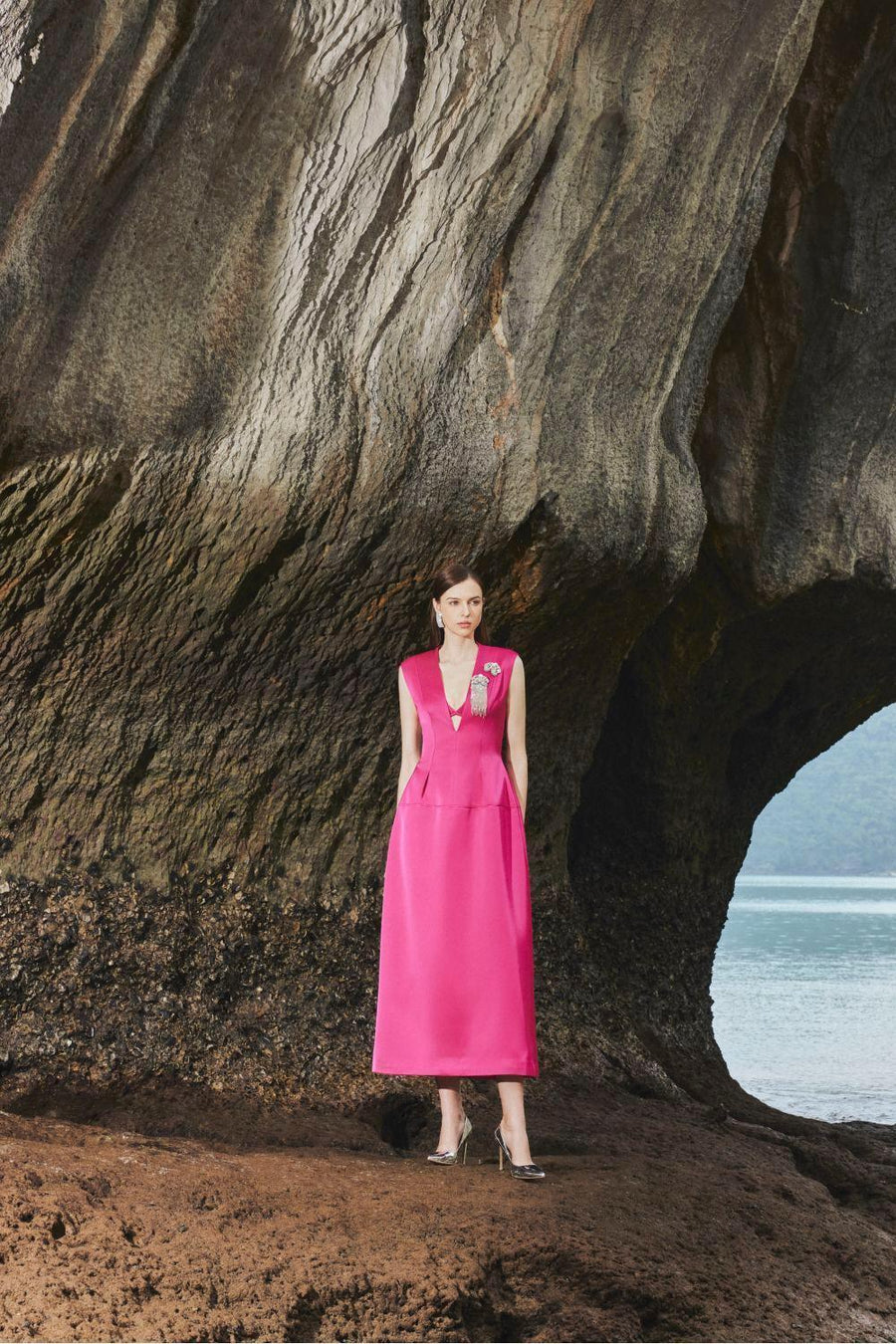 Parker A-line V-Neck Taffeta Midi Dress Midi Dress TRACY STUDIO
