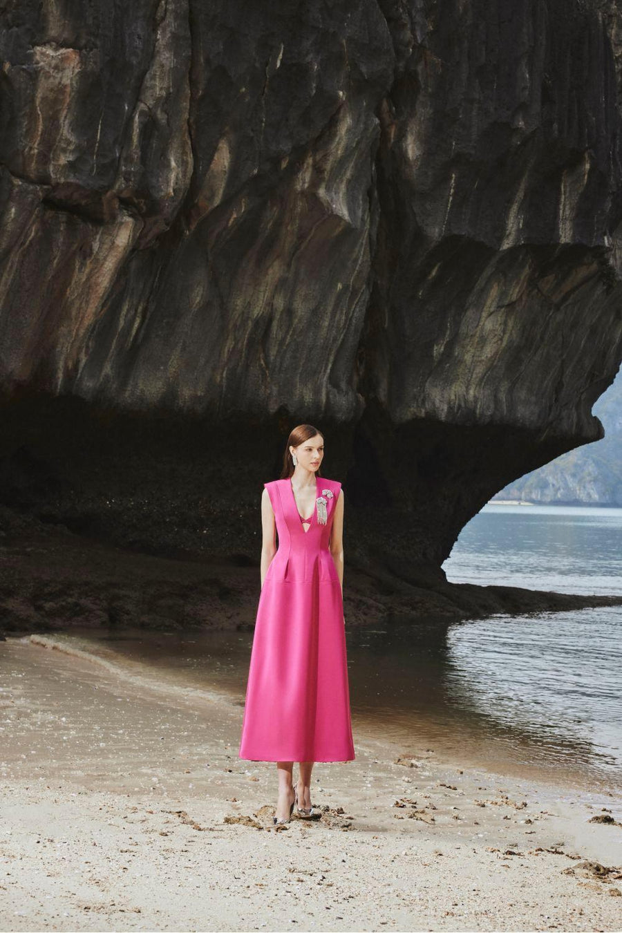 Parker A-line V-Neck Taffeta Midi Dress Midi Dress TRACY STUDIO
