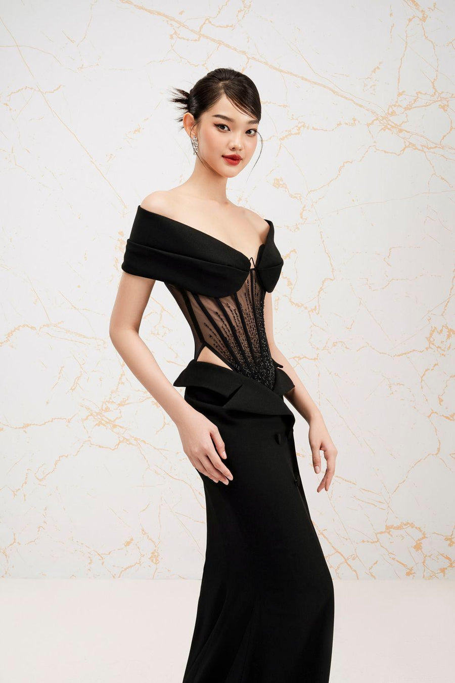 Patchouli Mermaid Off-Shoulder Velveteen Maxi Dress 4
