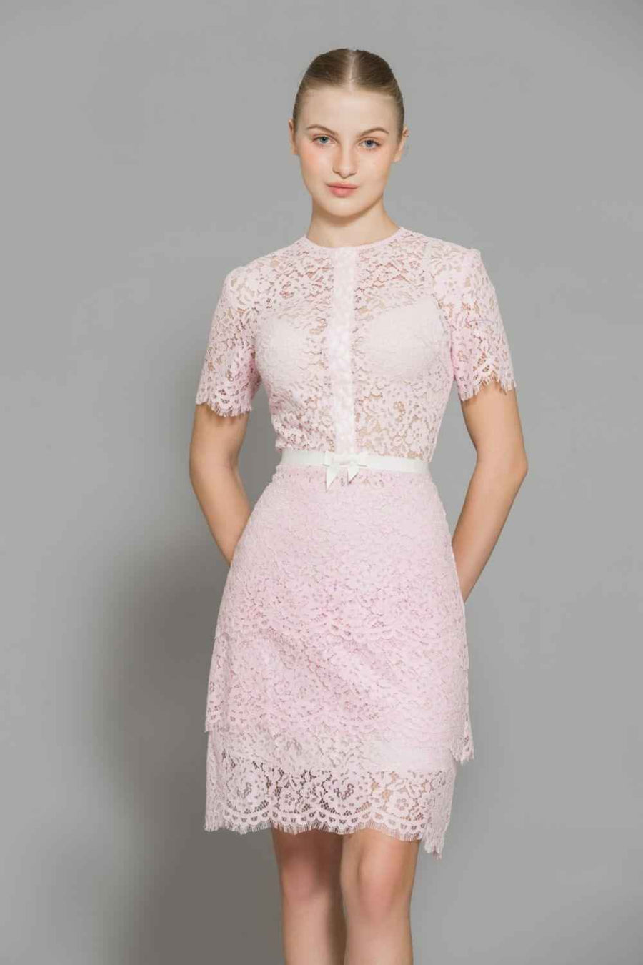 Paulina A-line Round Neck Lace Above The Knee Dress