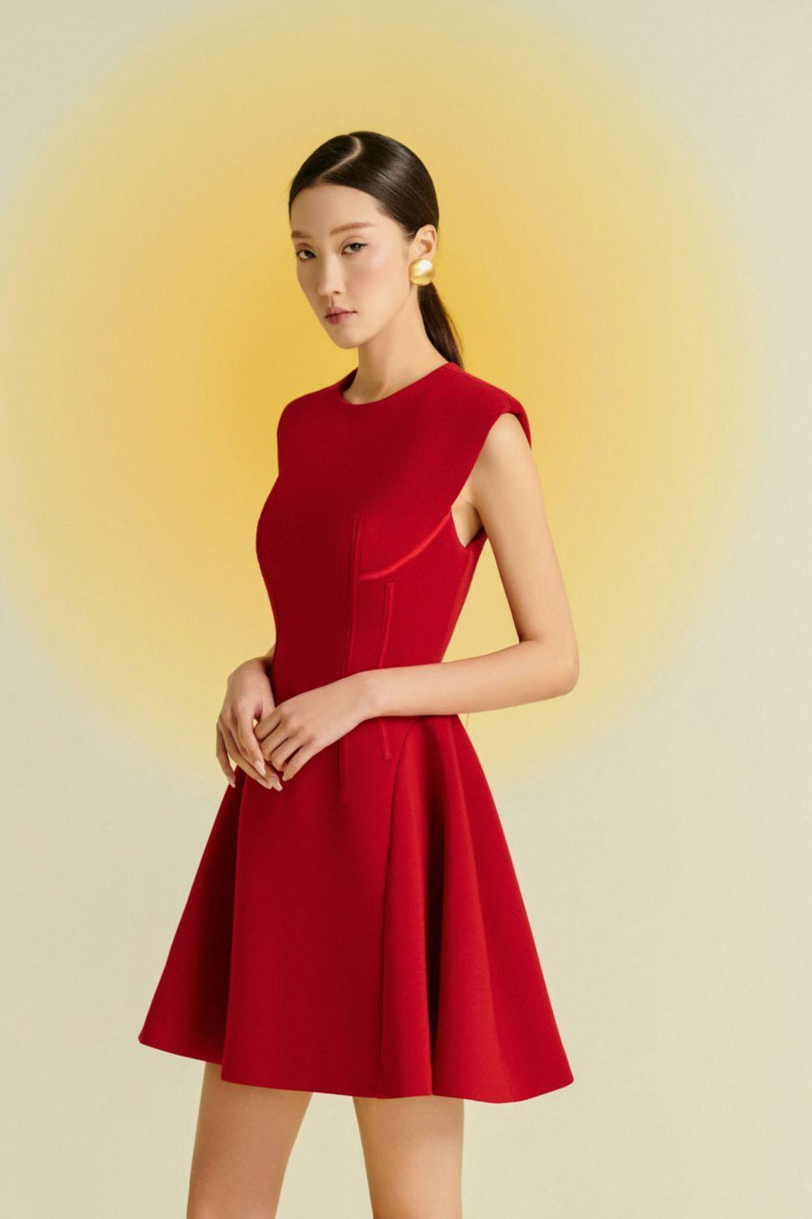 Peony Fit and Flare Round Neck Cotton Blend Mini Dress Mini Dress Eegen Studio