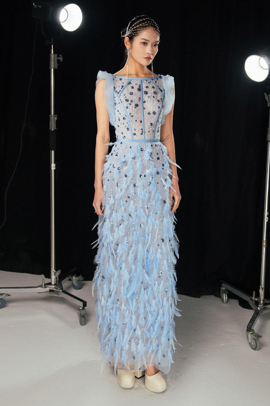Peralta Sheath Feather Twill Floor Length Dress 1