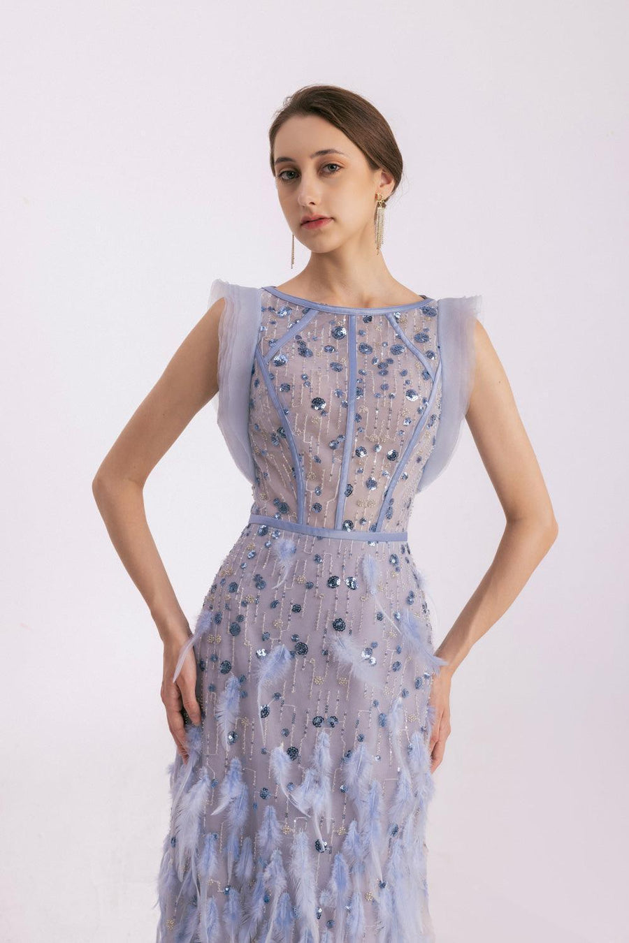 Peralta Sheath Feather Twill Floor Length Dress 3