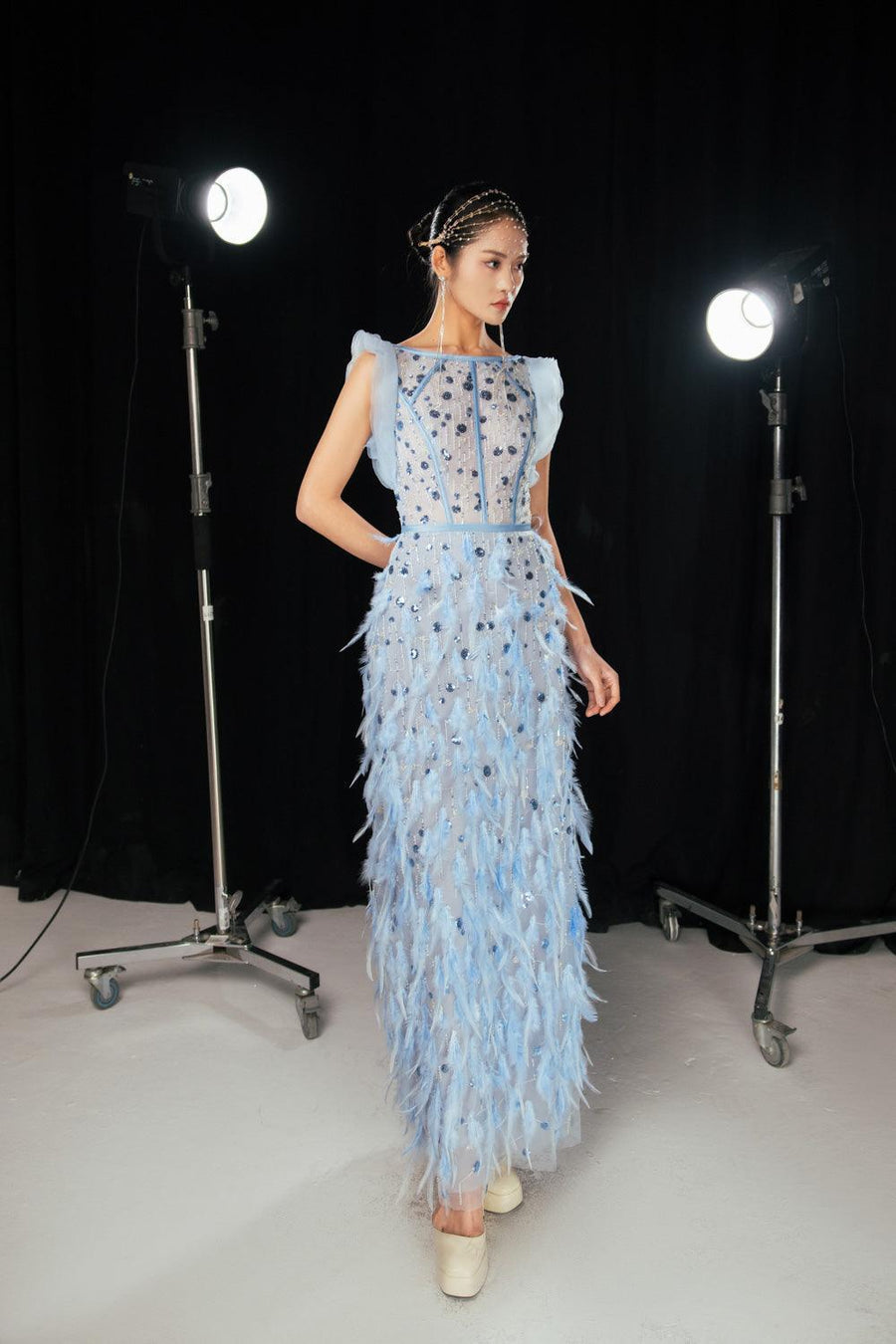 Peralta Sheath Feather Twill Floor Length Dress 4