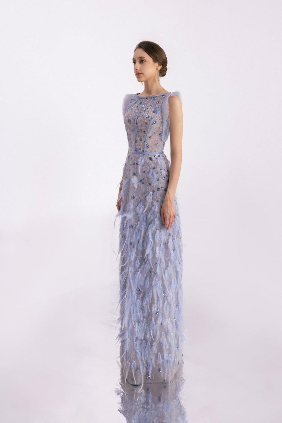 Peralta Sheath Feather Twill Floor Length Dress 6