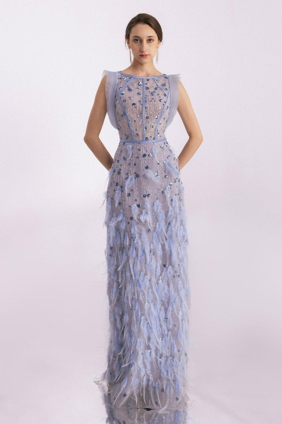 Peralta Sheath Feather Twill Floor Length Dress 7