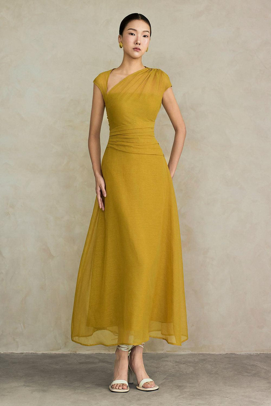 Perla A-line Asymmetric Neck Silk Ankle Length Dress Maxi Dress Eegen Studio