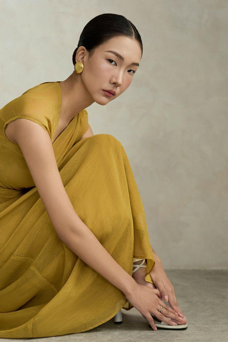 Perla A-line Asymmetric Neck Silk Ankle Length Dress Maxi Dress Eegen Studio