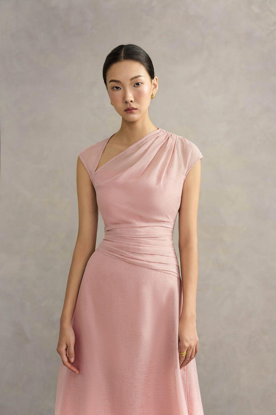 Perla A-line Asymmetric Neck Silk Ankle Length Dress Maxi Dress Eegen Studio