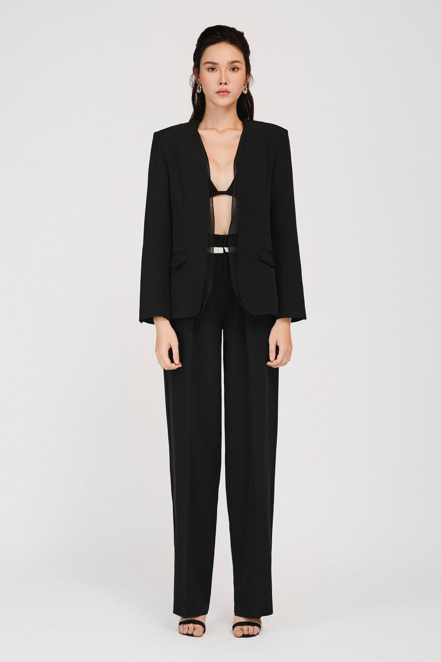 Persephone Straight Lapelless Khaki Blazer 11