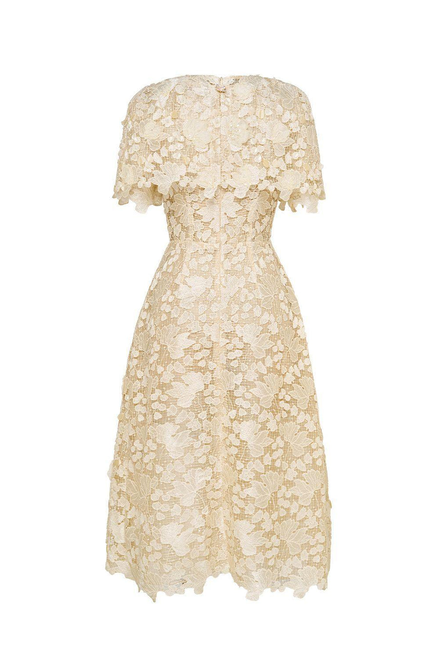 Petal A-line Round Neck Lace Midi Dress Midi Dress IVY moda