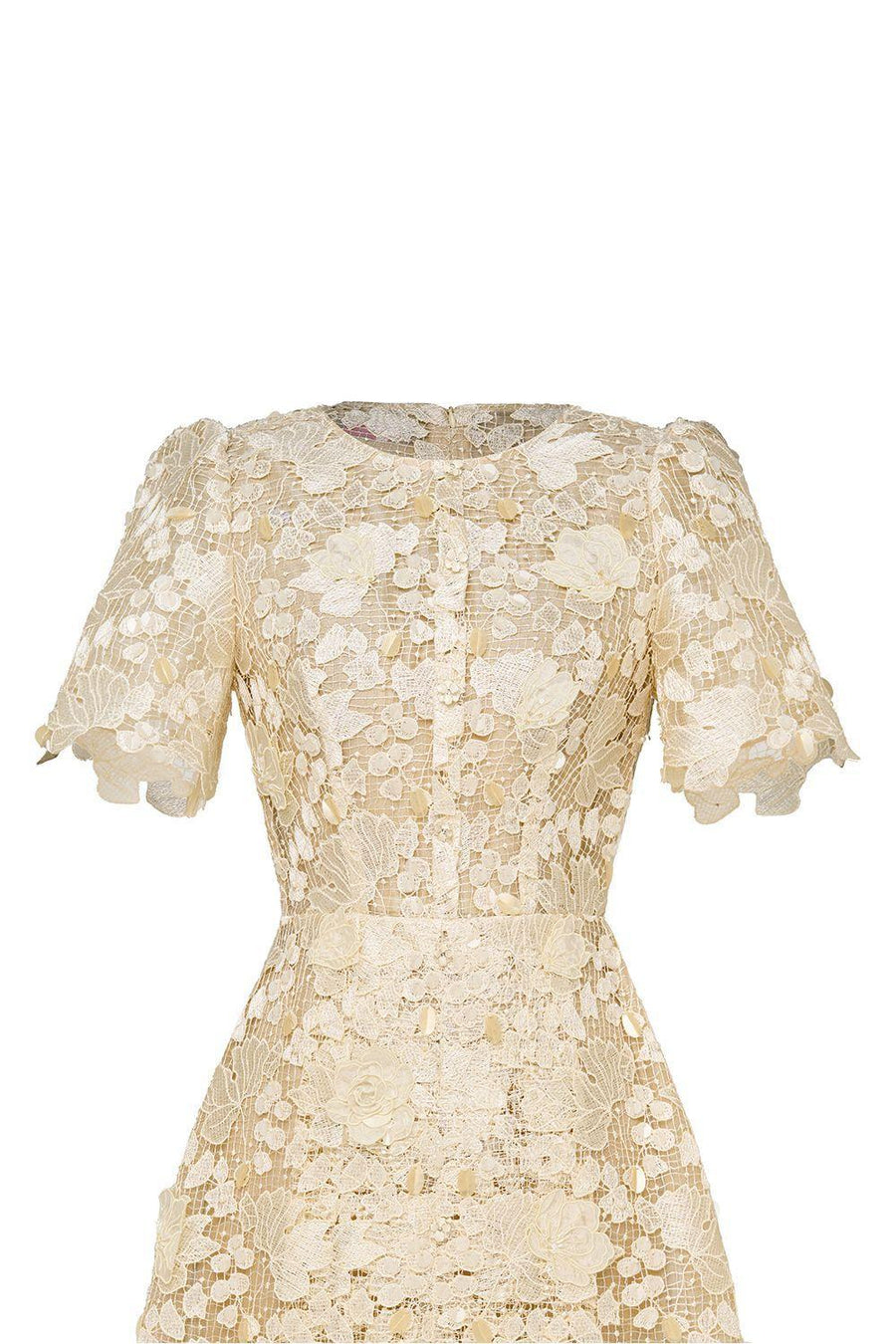 Petal A-line Round Neck Lace Midi Dress Midi Dress IVY moda
