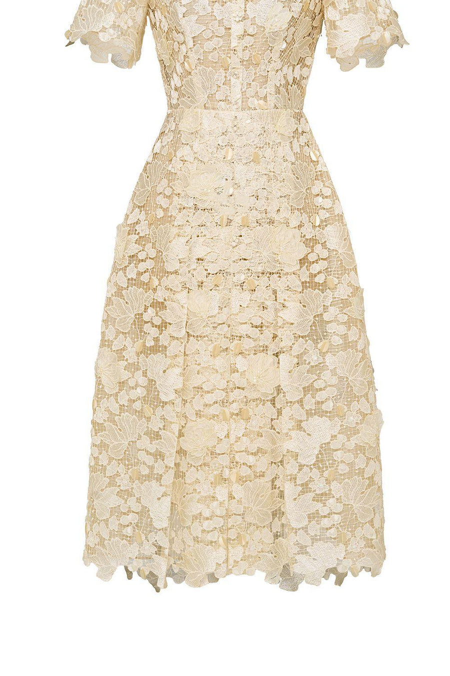 Petal A-line Round Neck Lace Midi Dress Midi Dress IVY moda