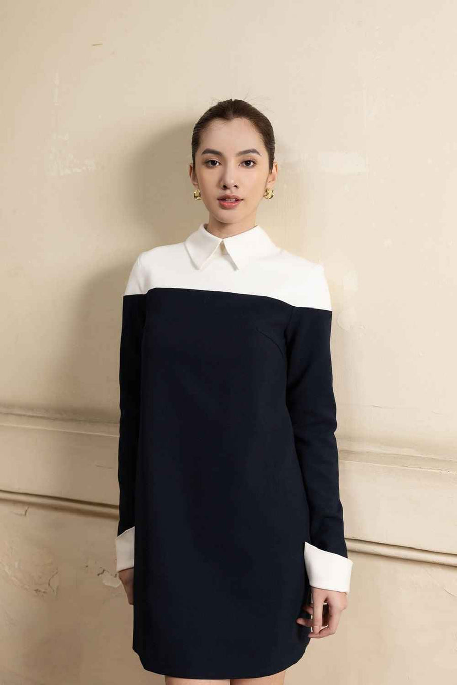 Peyton Straight Shirt Collar Polycotton Mini Dress