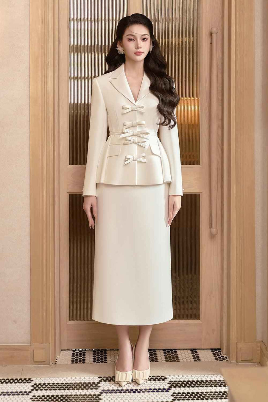 Phelan Peplum Long Sleeved Cotton Midi Set