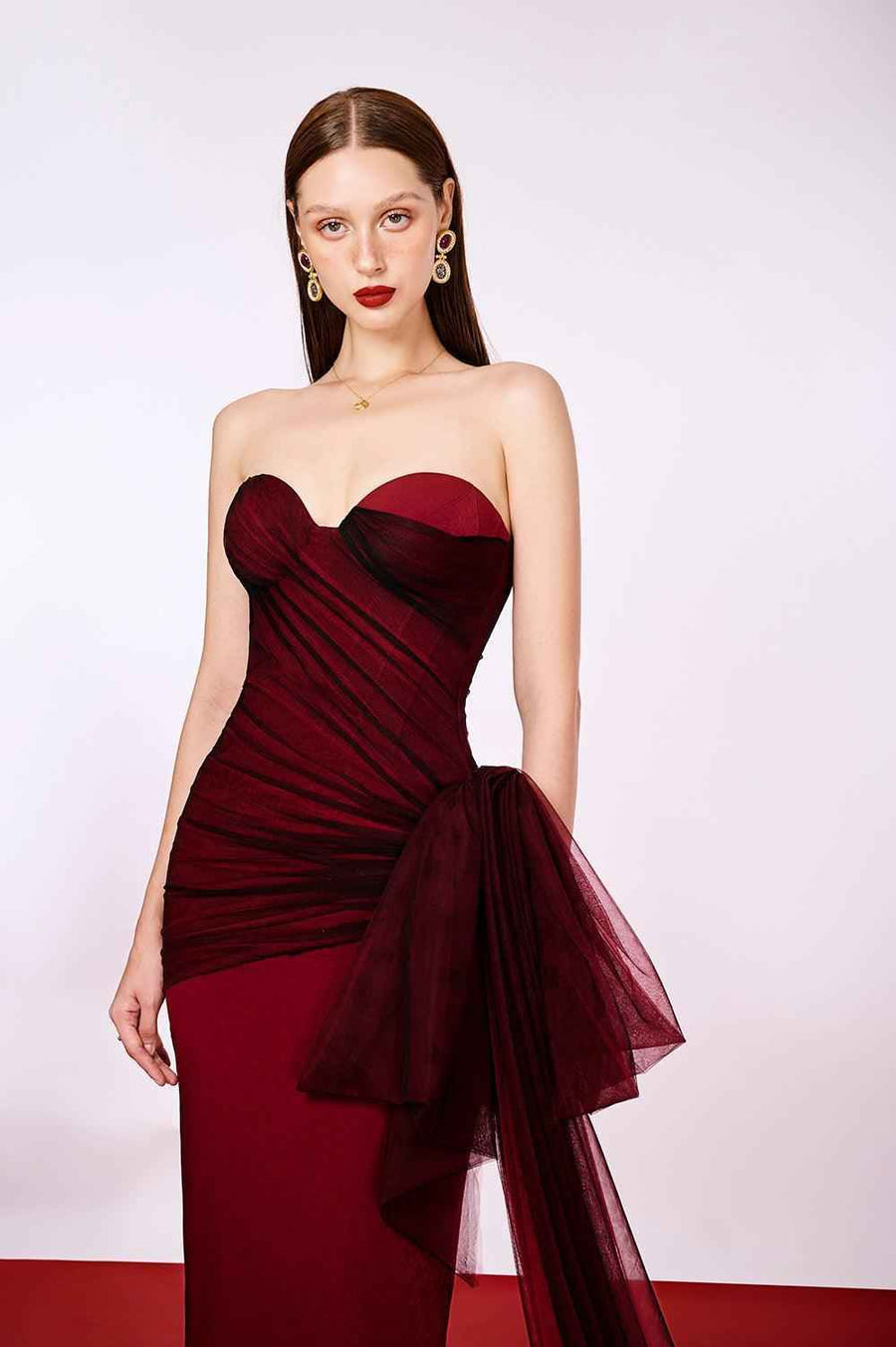 Phoenix Strapless Sweetheart Neck Velvet Ankle Length Dress