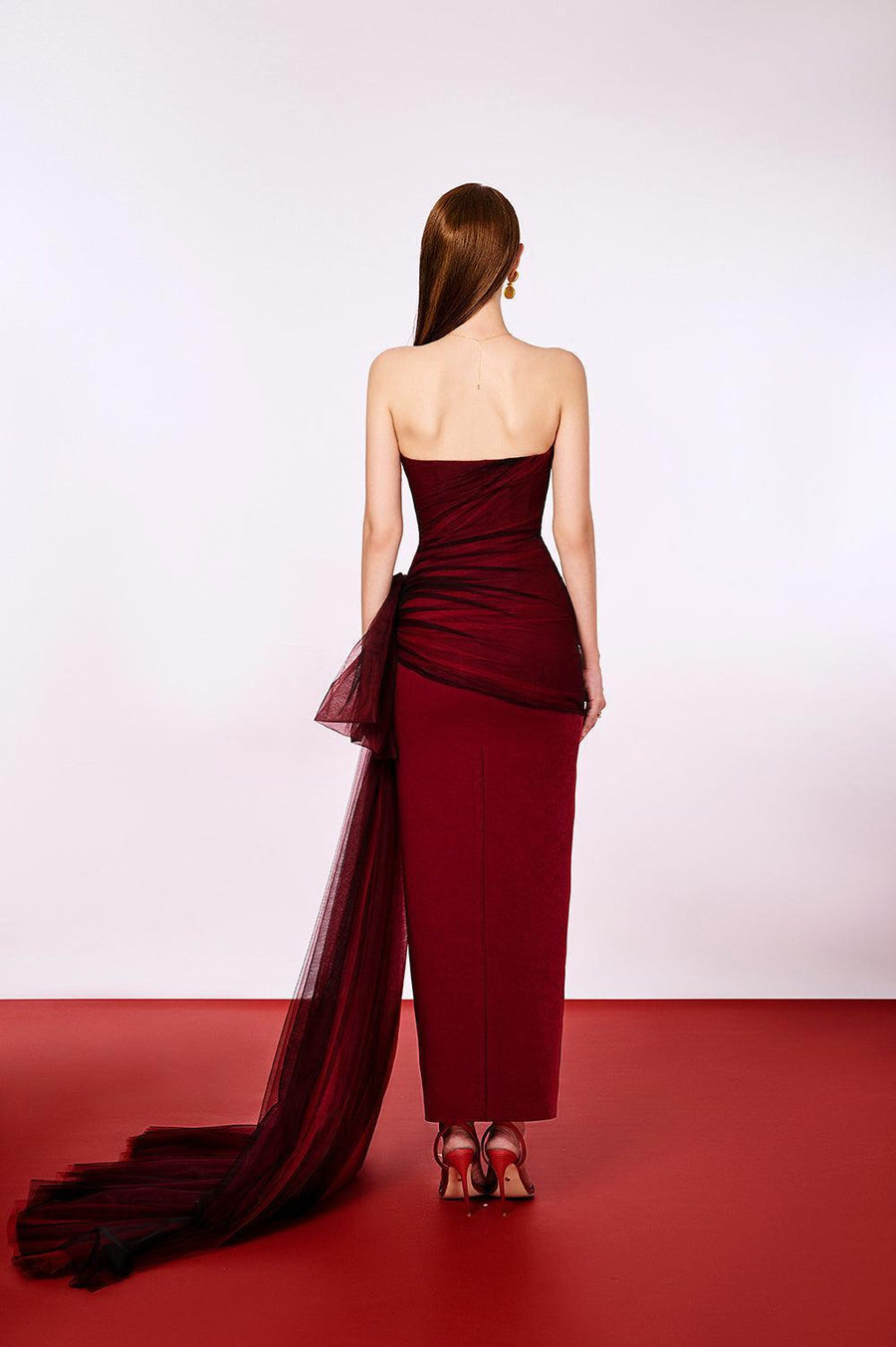 Phoenix Strapless Sweetheart Neck Velvet Ankle Length Dress 4