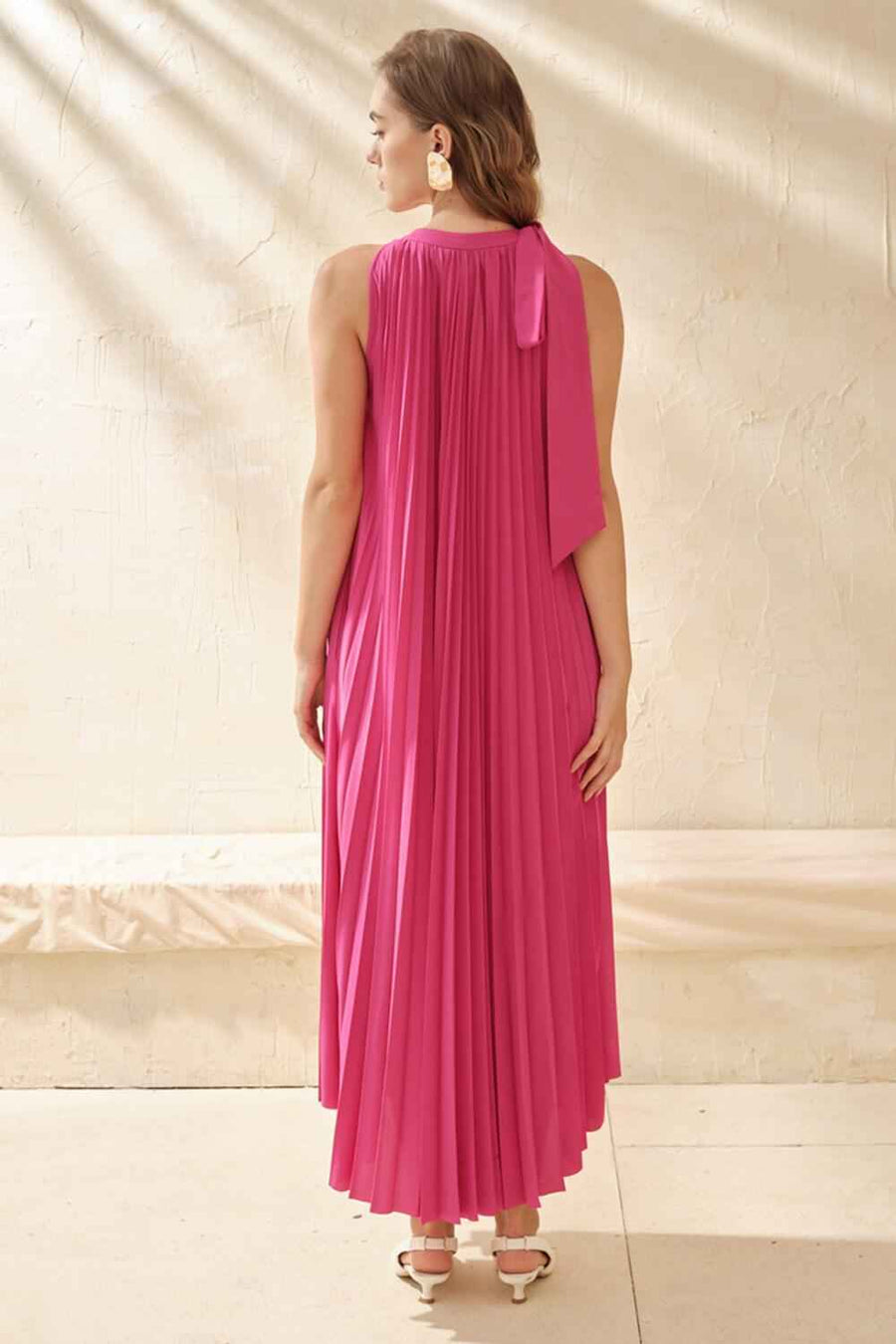 Pinky Pleated Maxi Dress