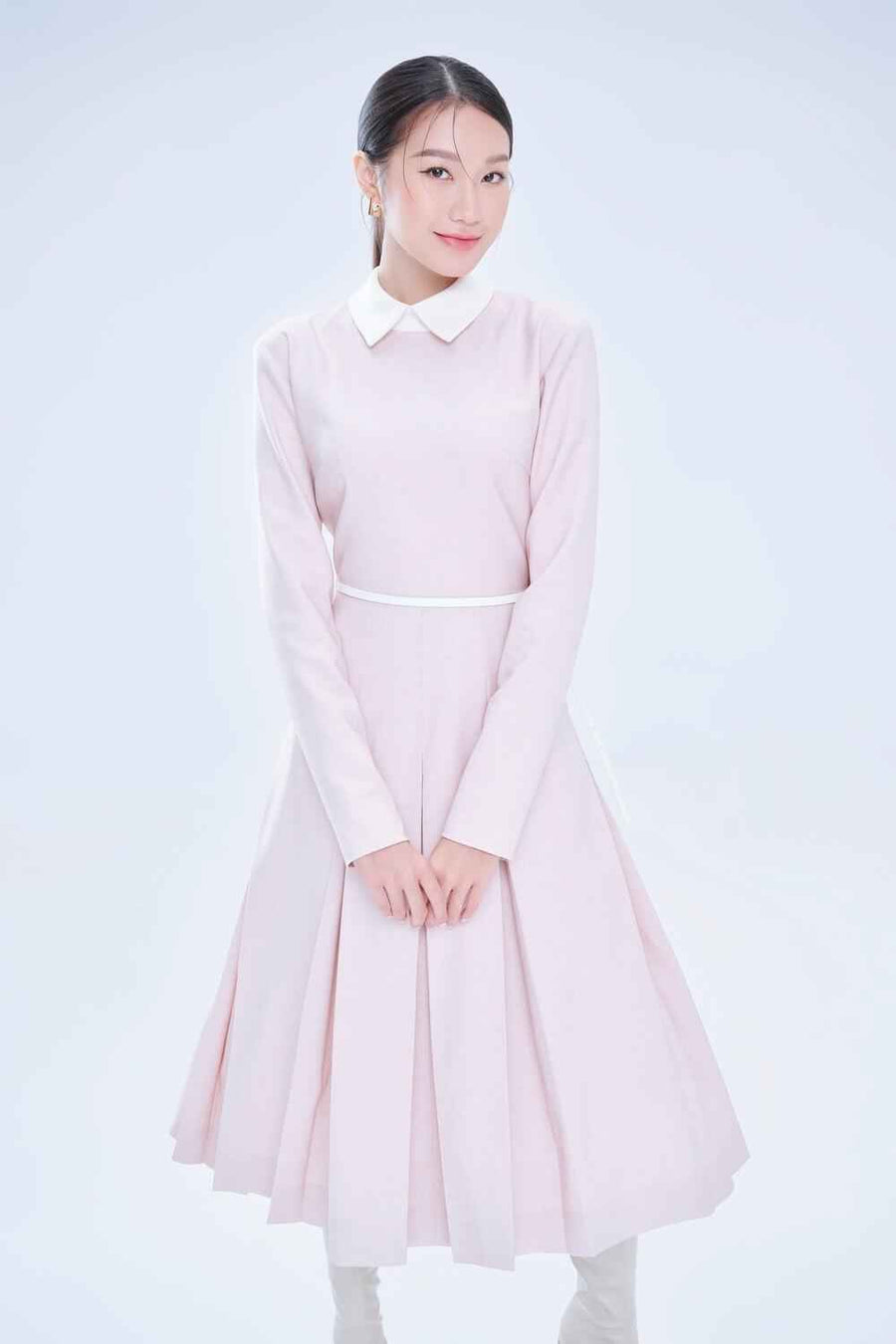 Piper A-line Box Pleated Cotton Midi Dress