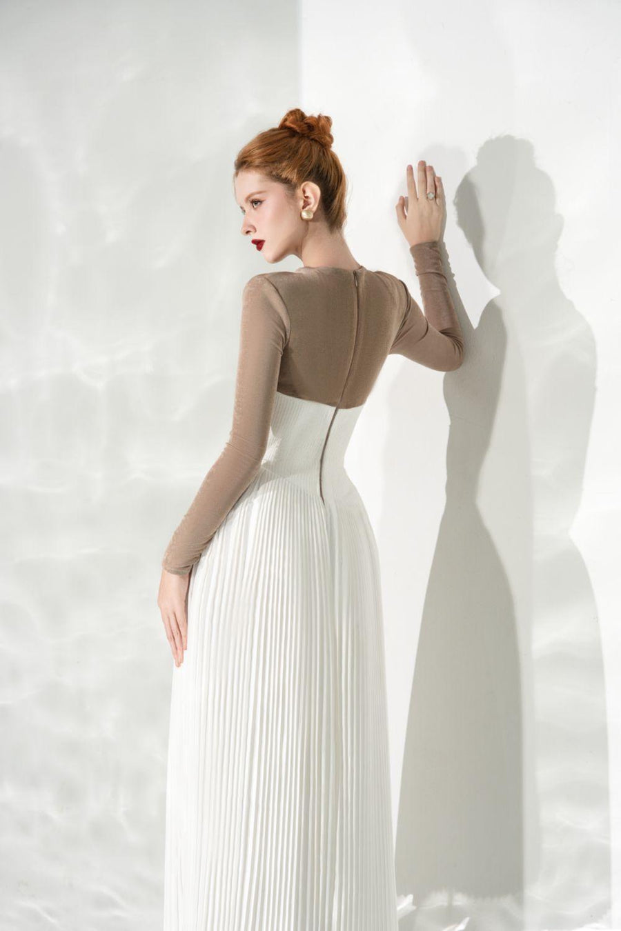 Poise Pleated Crossover Satin Ankle Length Dress Maxi Dress Calista de Minh Thanh