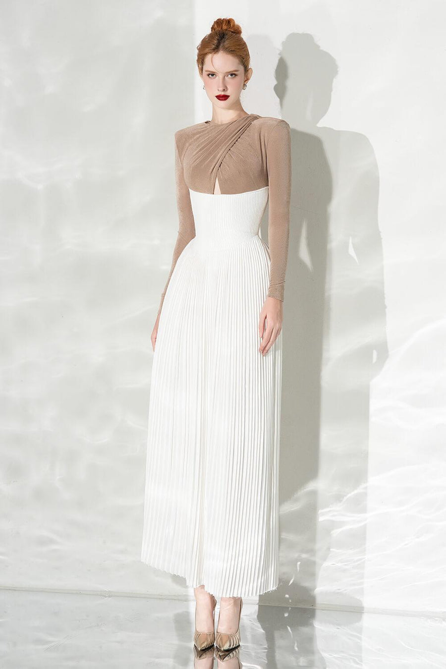 Poise Pleated Crossover Satin Ankle Length Dress Maxi Dress Calista de Minh Thanh