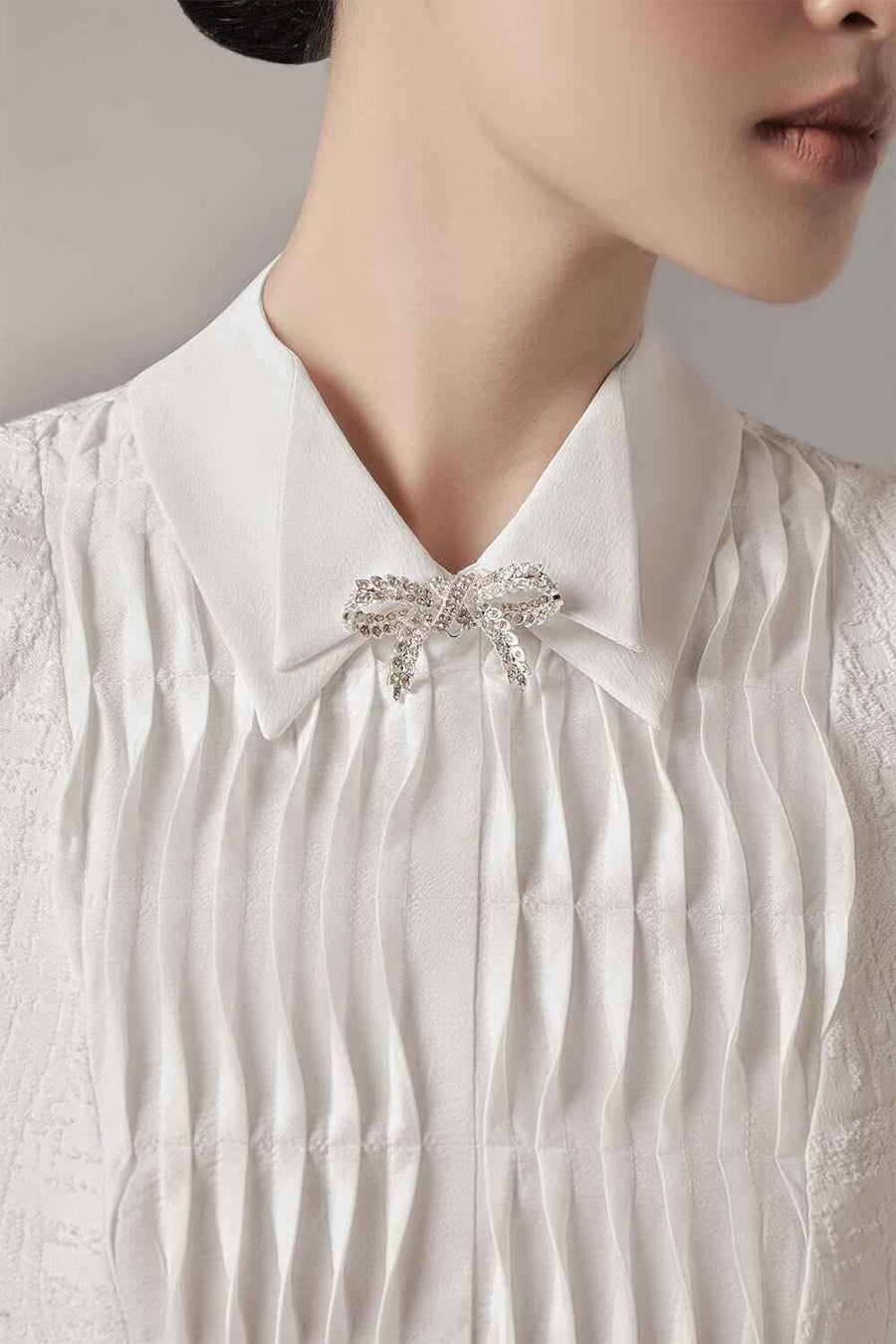 Poliana A-line Collared Neck Jacquard Midi Dress