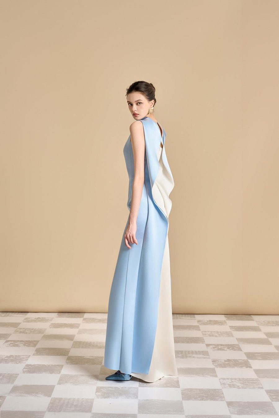 Poppy Trumpet Sleeveless Satin Floor Length Dress 4